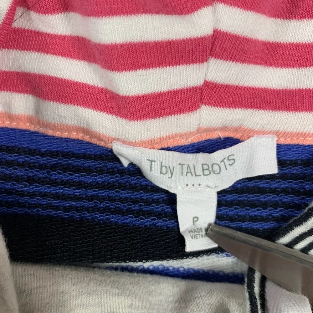 T by Talbots Sweater Womens P Small White‎ Colorful Cowl Neck Sweatshirt Coastal